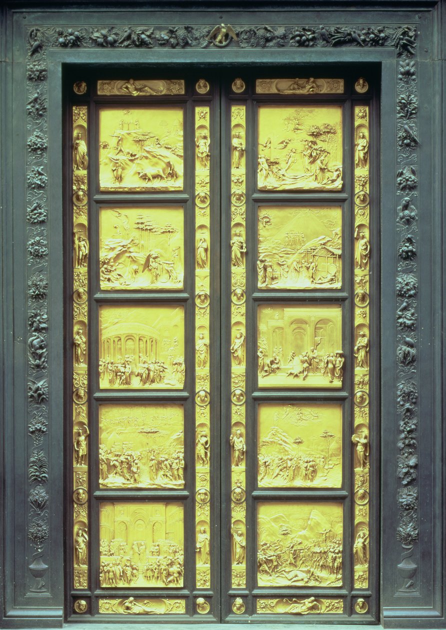 De Poorten van het Paradijs (Oostdeuren) bestaande uit 10 reliëfpanelen die scènes uit het Oude Testament uitbeelden 1425-52 door Lorenzo Ghiberti