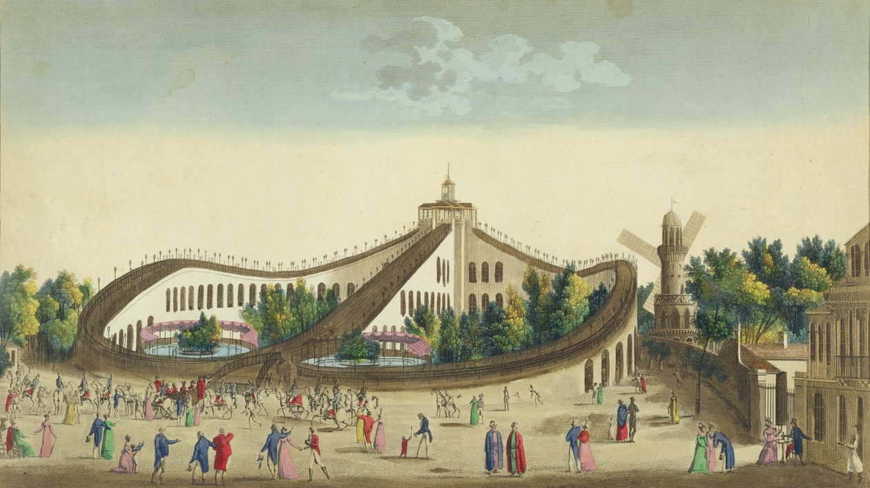 Promenades Aériennes, Jardin Baujon, c.1817 door Ambroise Louis Garneray