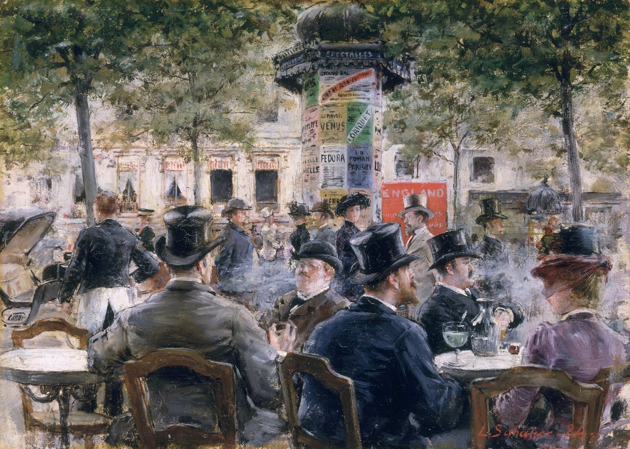 Caféscène in Parijs, 1884 door Louis Anet Sabatier