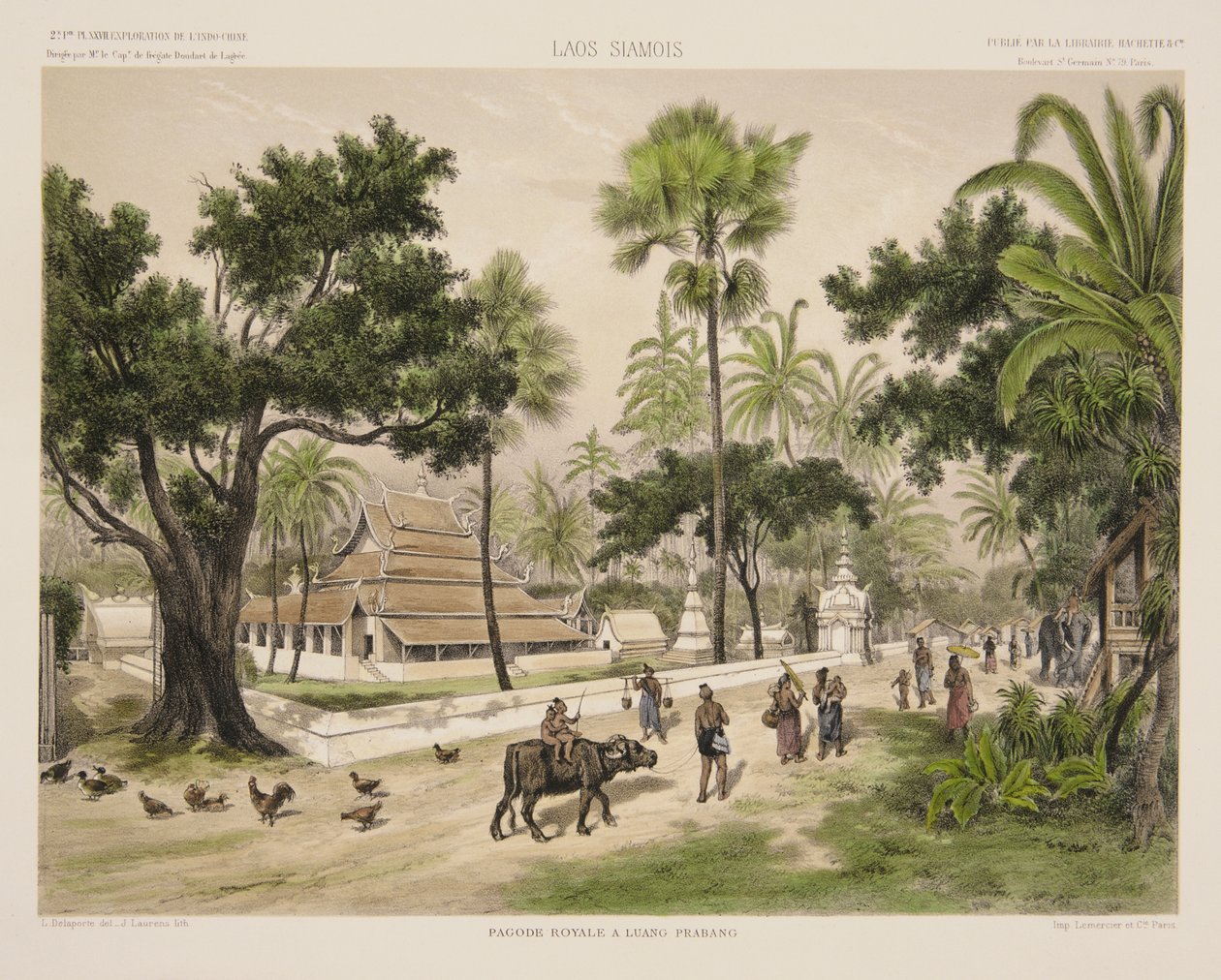 De Koninklijke Tempel in Luang Prabang, prent gemaakt door J. Laurens, illustratie uit 
