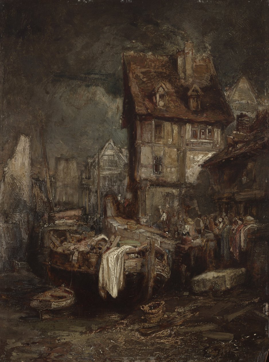 Haveninterieur door Eugene Isabey