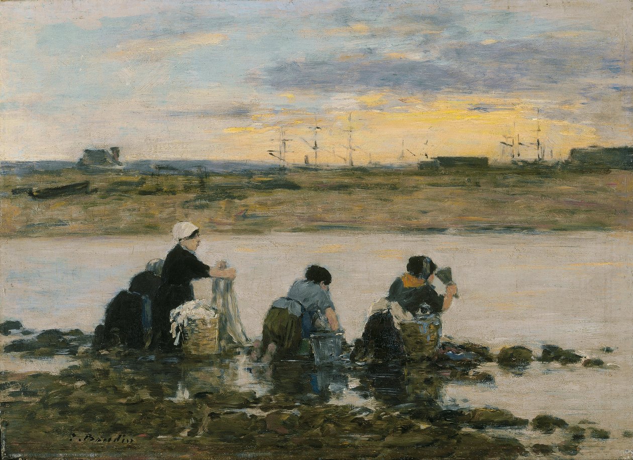Wasvrouwen bij de rivier door Eugene Louis Boudin
