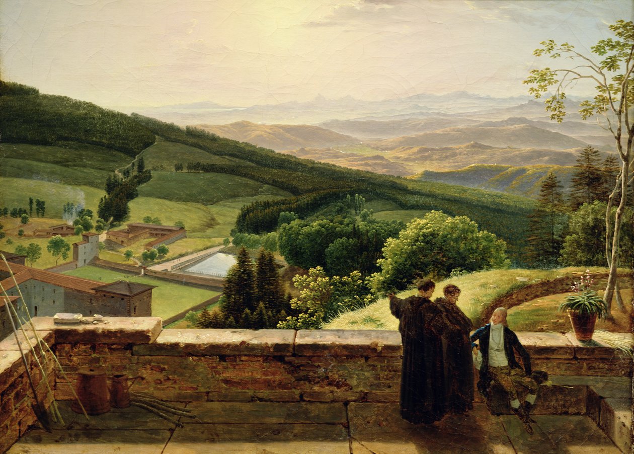 Uitzicht op Vallombrosa, nabij Florence door Louis Gauffier
