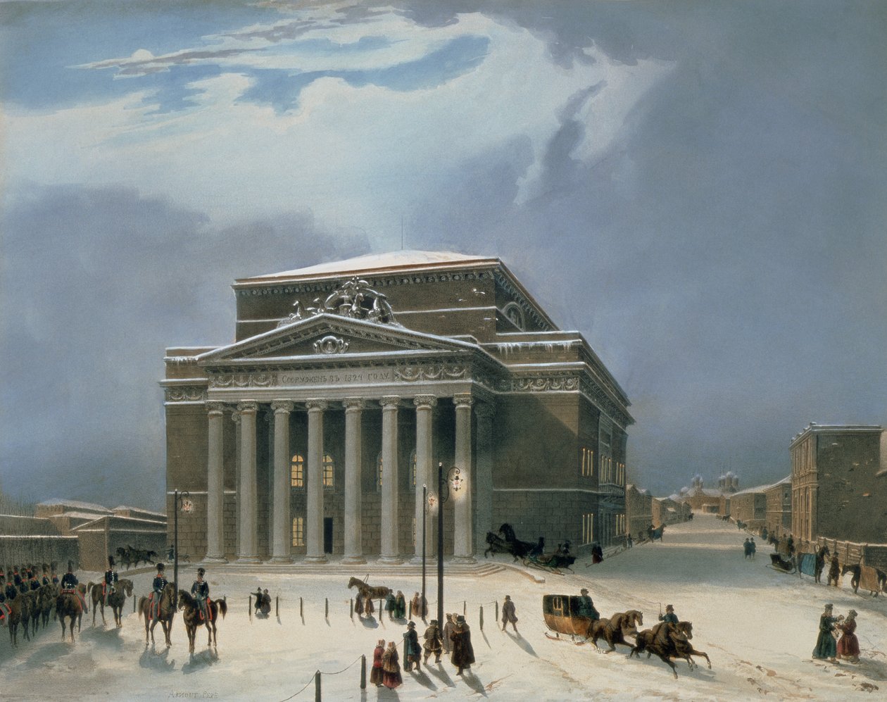Het Bolsjoj Theater in Moskou, gedrukt door Lemercier, Parijs, 1840s door Louis Jules Arnout