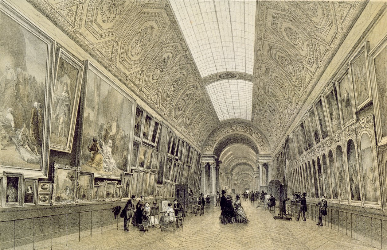 Uitzicht op de Grote Galerij in het Louvre, ca. 1850-70 door Louis Jules Arnout