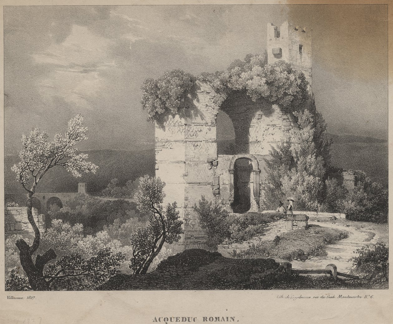 Romeins Aquaduct, 1827 door Louis Jules Frederic Villeneuve
