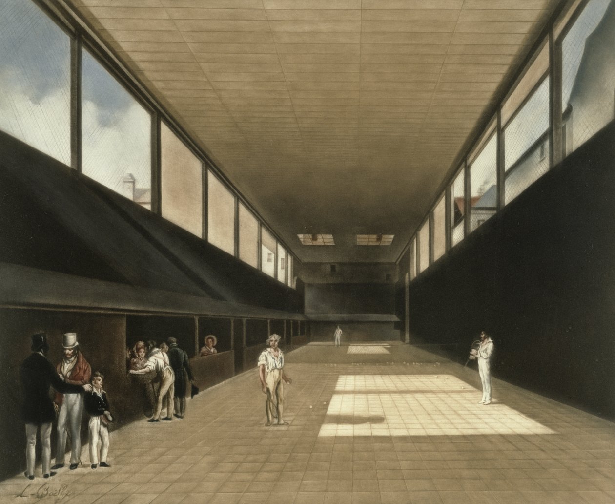De Tennisbaan in Versailles, gegraveerd door Lawrence Josset, uitgegeven 1976 door Louis Leopold Boilly