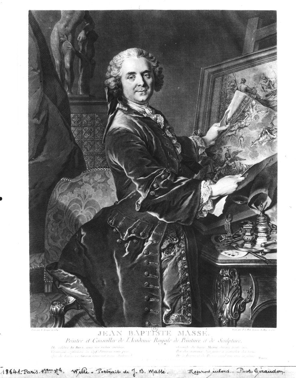 Jean Baptiste Masse (1687-1767) gegraveerd door Johan Georg Wille (1715-1808) 1755 door Louis Tocqué
