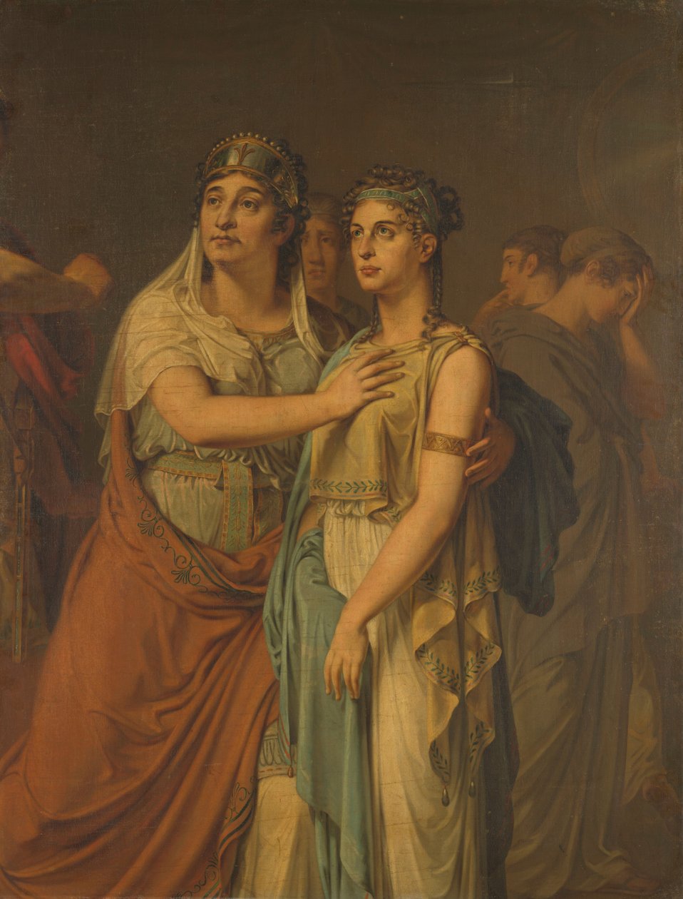 De actrices Joanna Cornelia Ziesenis-Wattier en Geertruida Jacoba Grevelink-Hilverdink in Iphigenia van Jean Racine door Louis Moritz