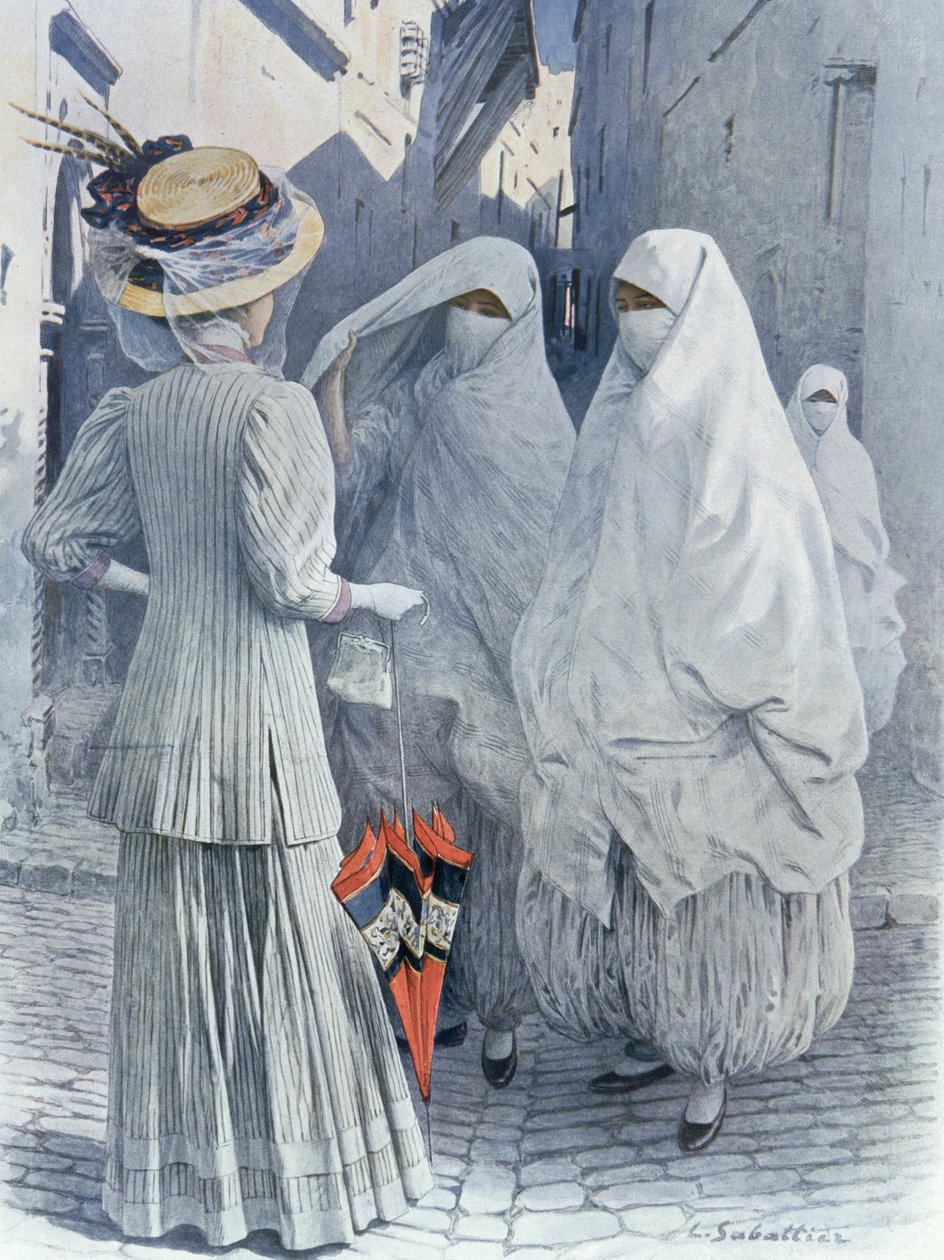 Een Europese vrouw in Algerije, 1910 door Louis Remy Sabattier