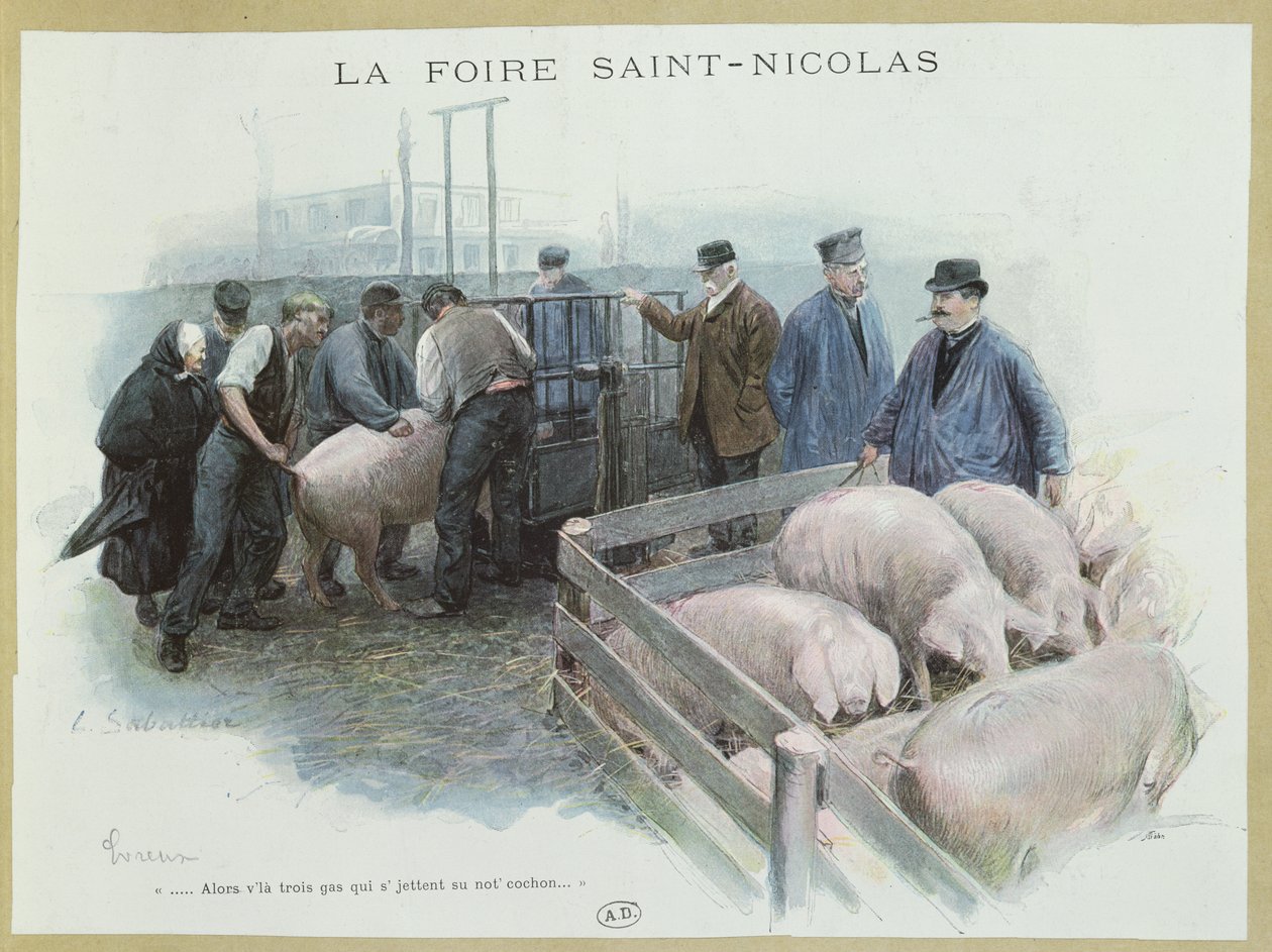 De Saint-Nicolas kermis in Evreux, begin 20e eeuw door Louis Remy Sabattier