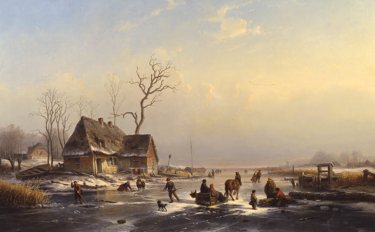 Figuren op een Bevroren Rivier door Louis Smets