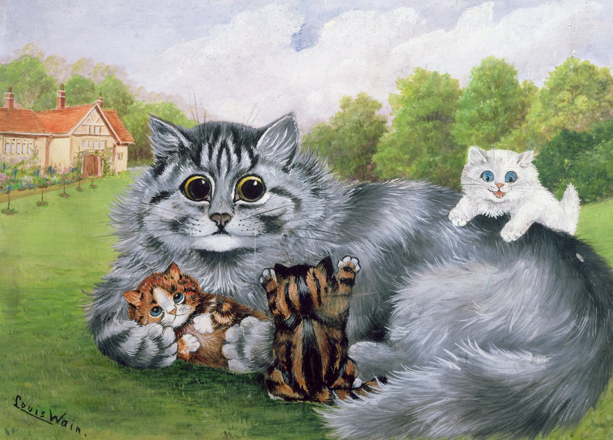 Kat en haar Kittens door Louis Wain