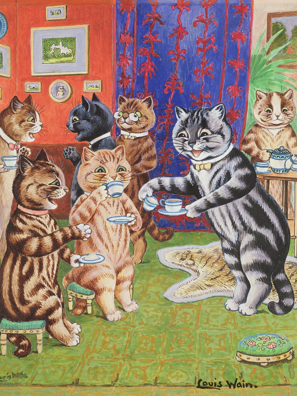 Katten theekransje door Louis Wain