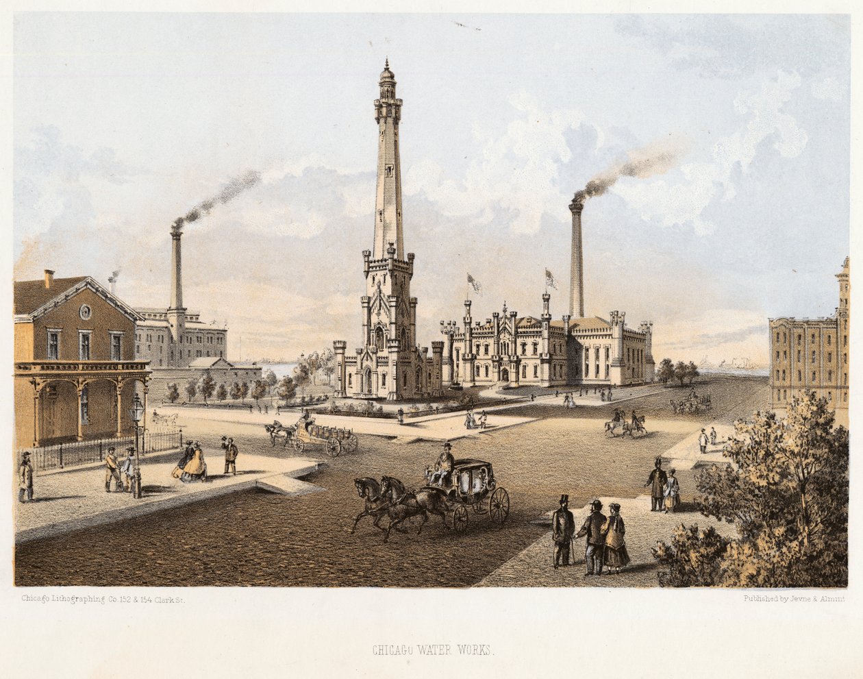 De Chicago Water Works, 1867 door Louis Kurtz
