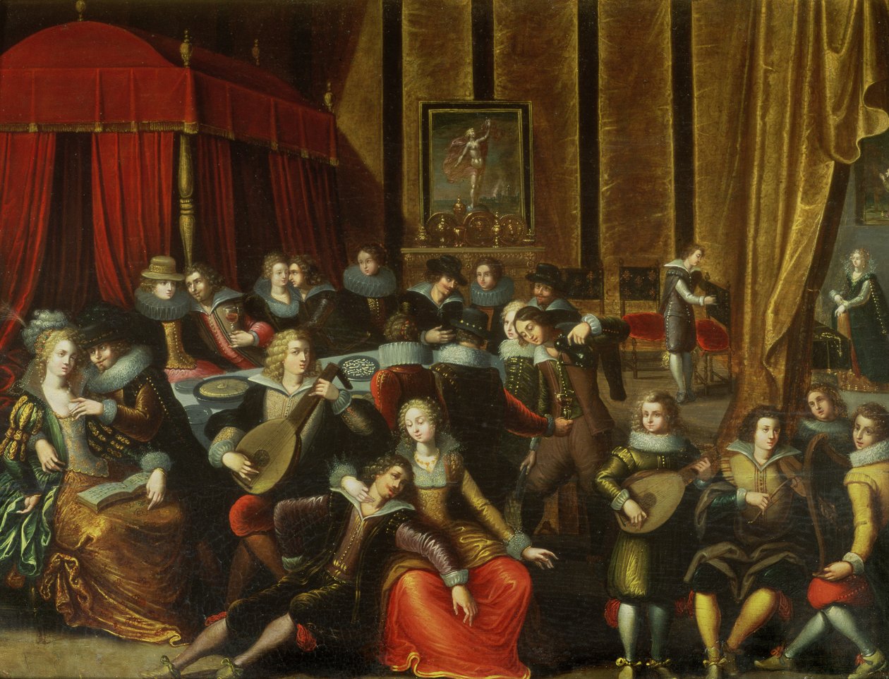 Scene Galante in een kasteel door Louis de Caullery
