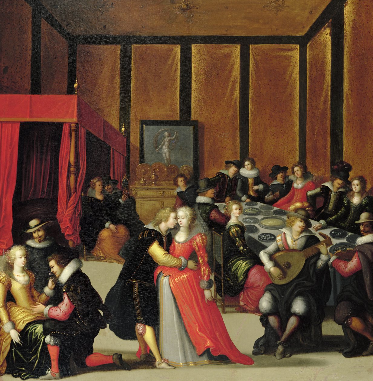 Scène Galante of De vijf zintuigen door Louis de Caullery