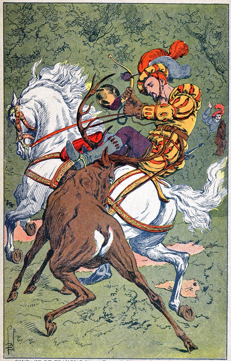 Francois I op jacht door Louis Charles Bombled