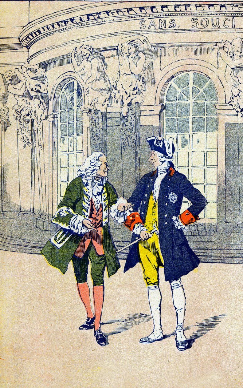 Voltaire met Frederik II van Pruisen door Louis Charles Bombled
