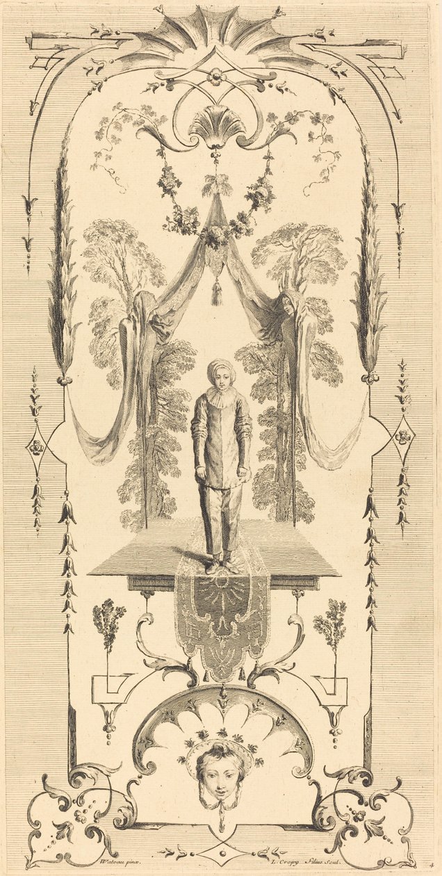 Gilles door Louis Crépy after Antoine Watteau