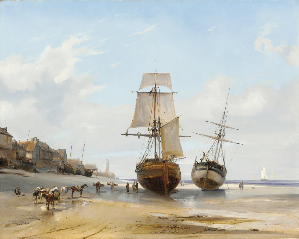 Gestrand boten door Eugene Isabey
