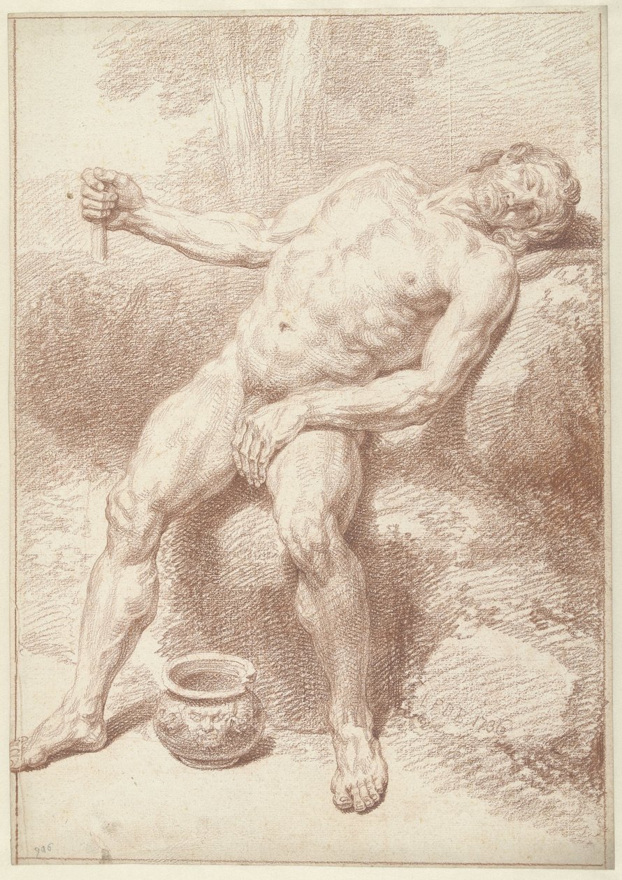 Mannelijk naakt, zittend, achterovergeleund door Louis Fabritius Dubourg
