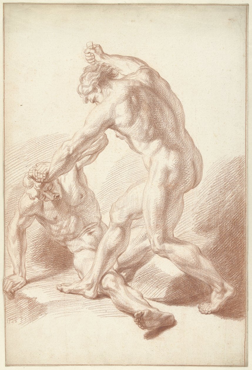 Twee naakte mannen in gevecht door Louis Fabritius Dubourg