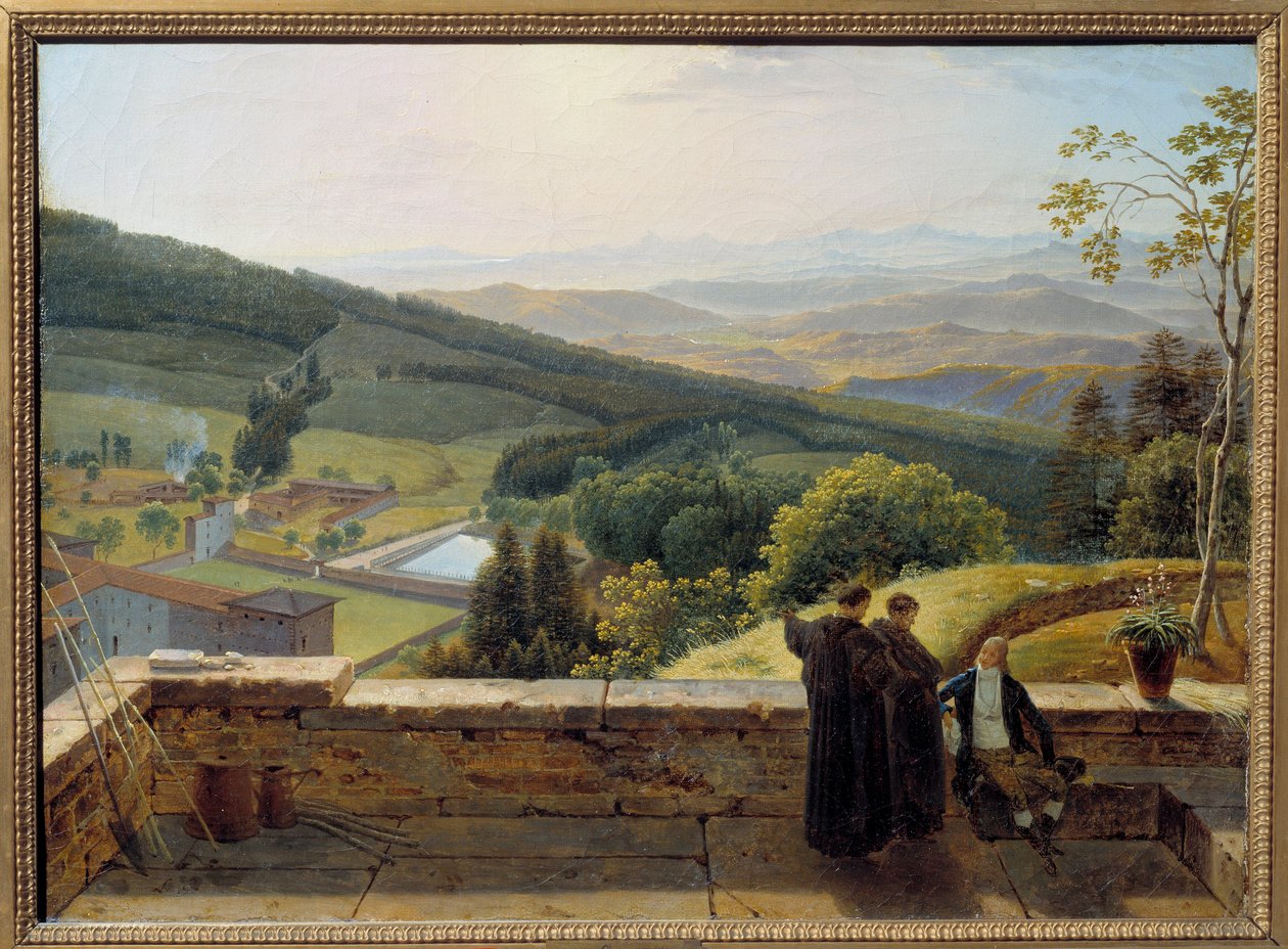 De Arno-vallei, uitzicht vanaf Vallombrosa door Louis Gauffier