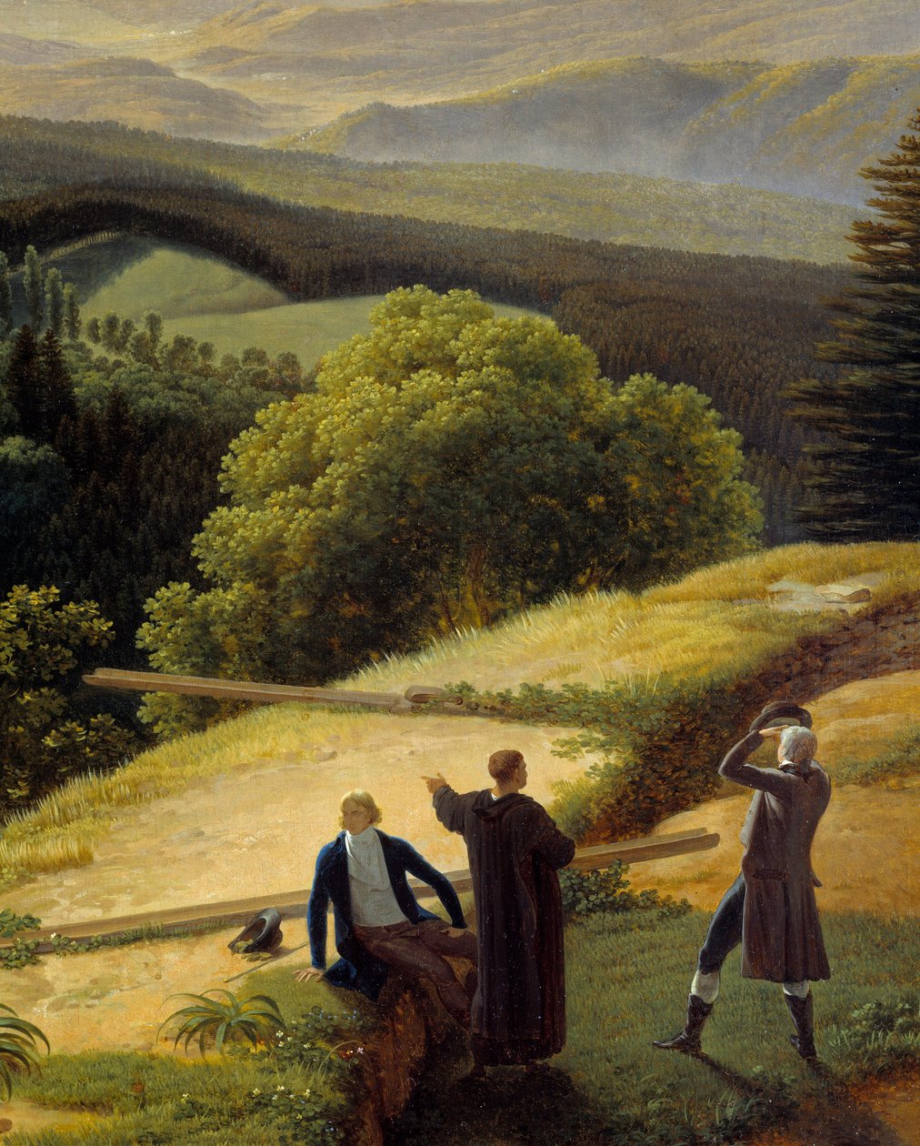 Drie reizigers in een landschap door Louis Gauffier