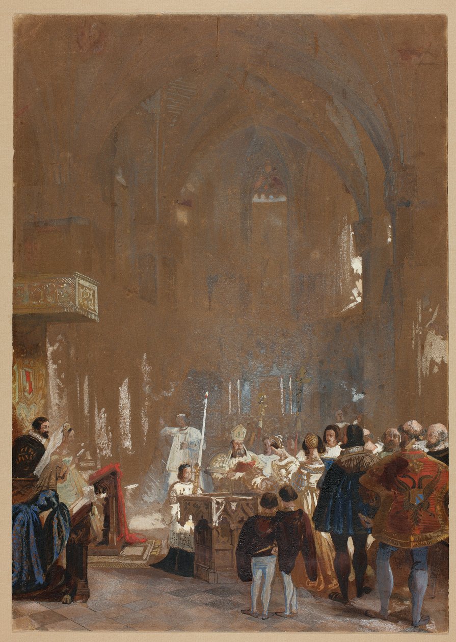 Ceremonie in een kathedraal door Louis Haghe
