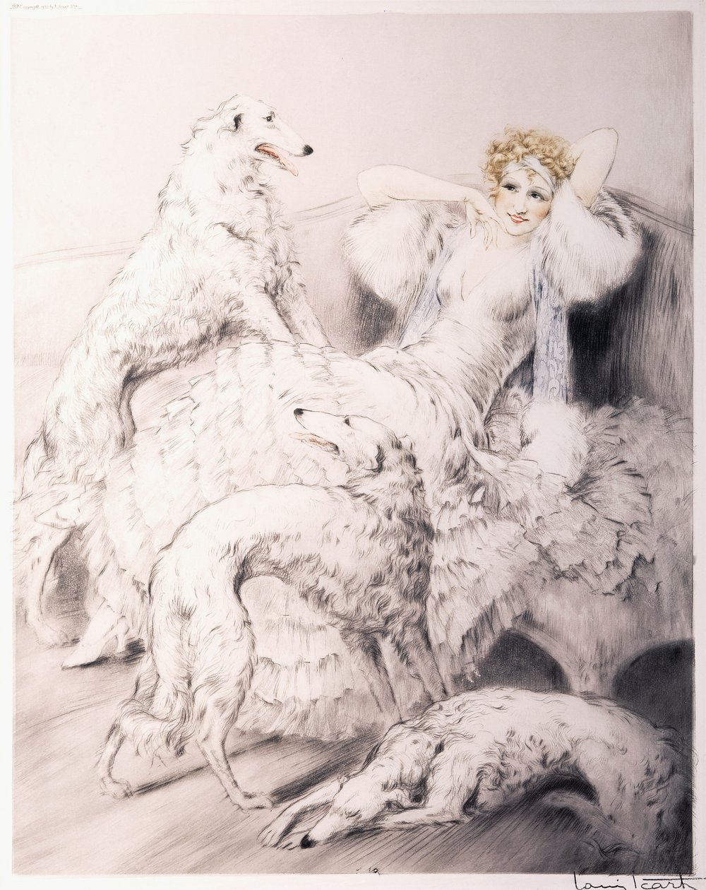 Meisje met Borzoi door Louis Icart