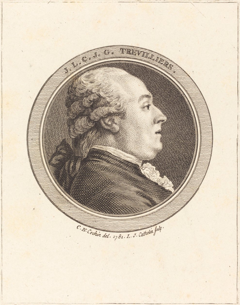 J. Trevilliers door Louis Jacques Cathelin after Charles Nicolas Cochin II