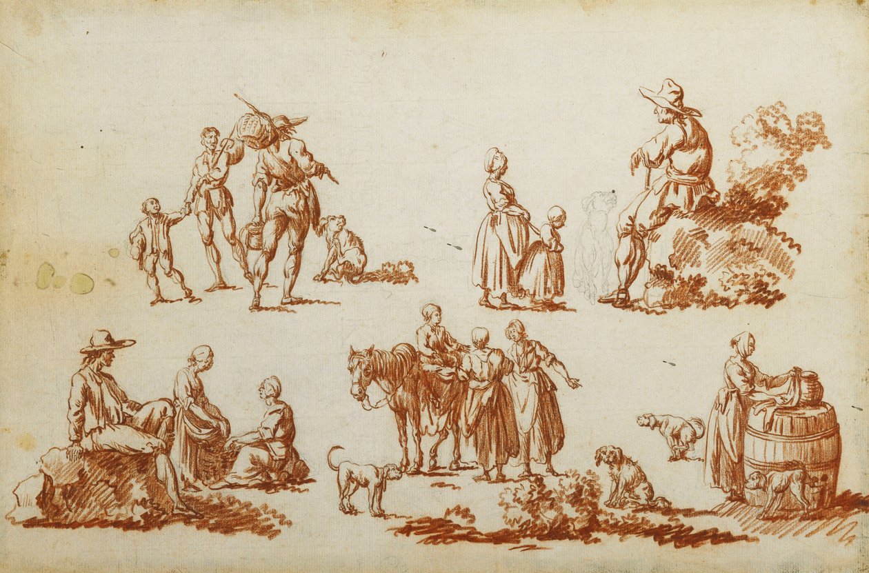 Studies van figuren en dieren door Francois Louis Joseph Watteau