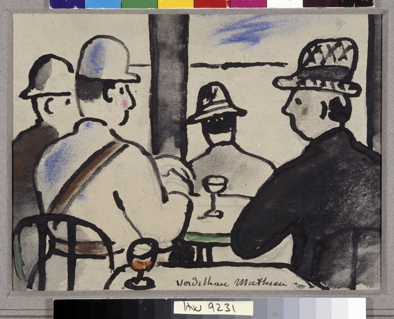 Vier personages aan de bar door Louis Mathieu Verdilhan