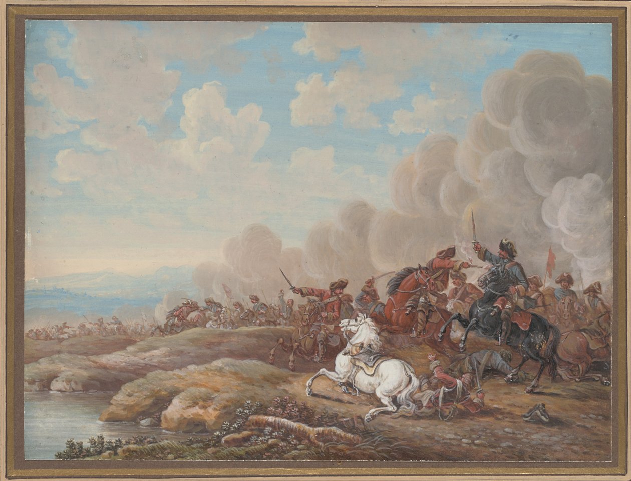 Cavaleriegevecht bij een rivier door Louis Nicolas van Blarenberghe