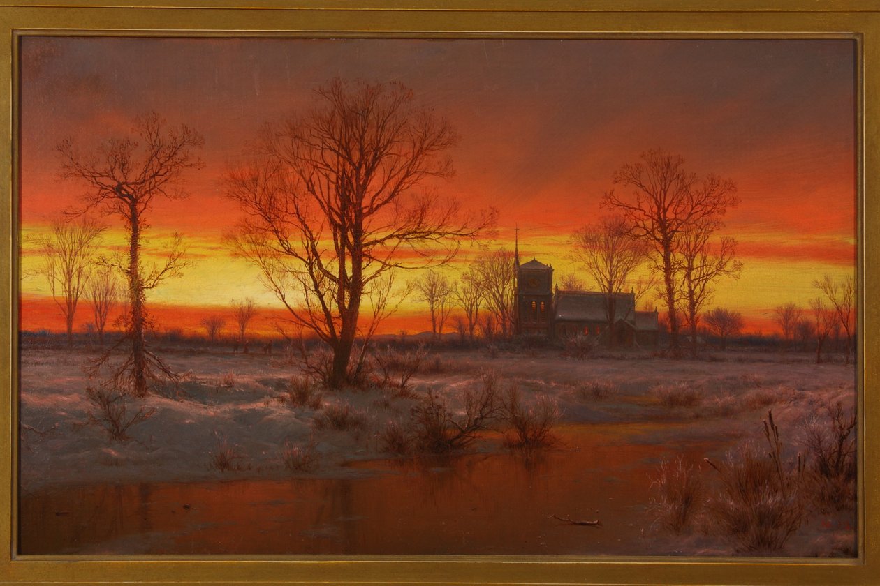 Zonsondergang, winter 1862 door Louis Rémy Mignot