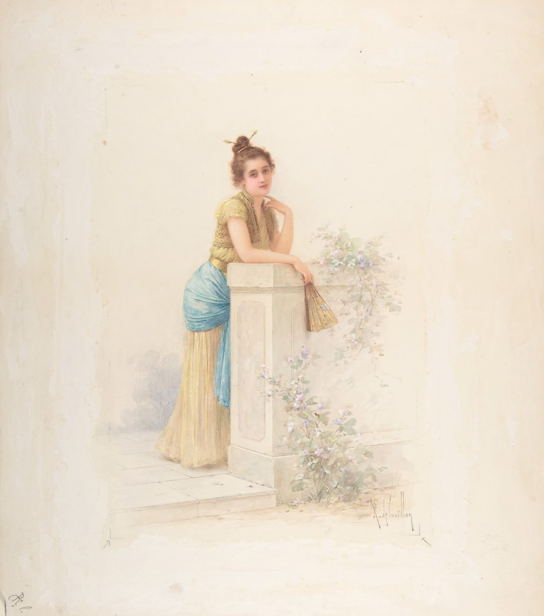 Dame met een Waaier, n.d. door Louis Robert Cuvillon