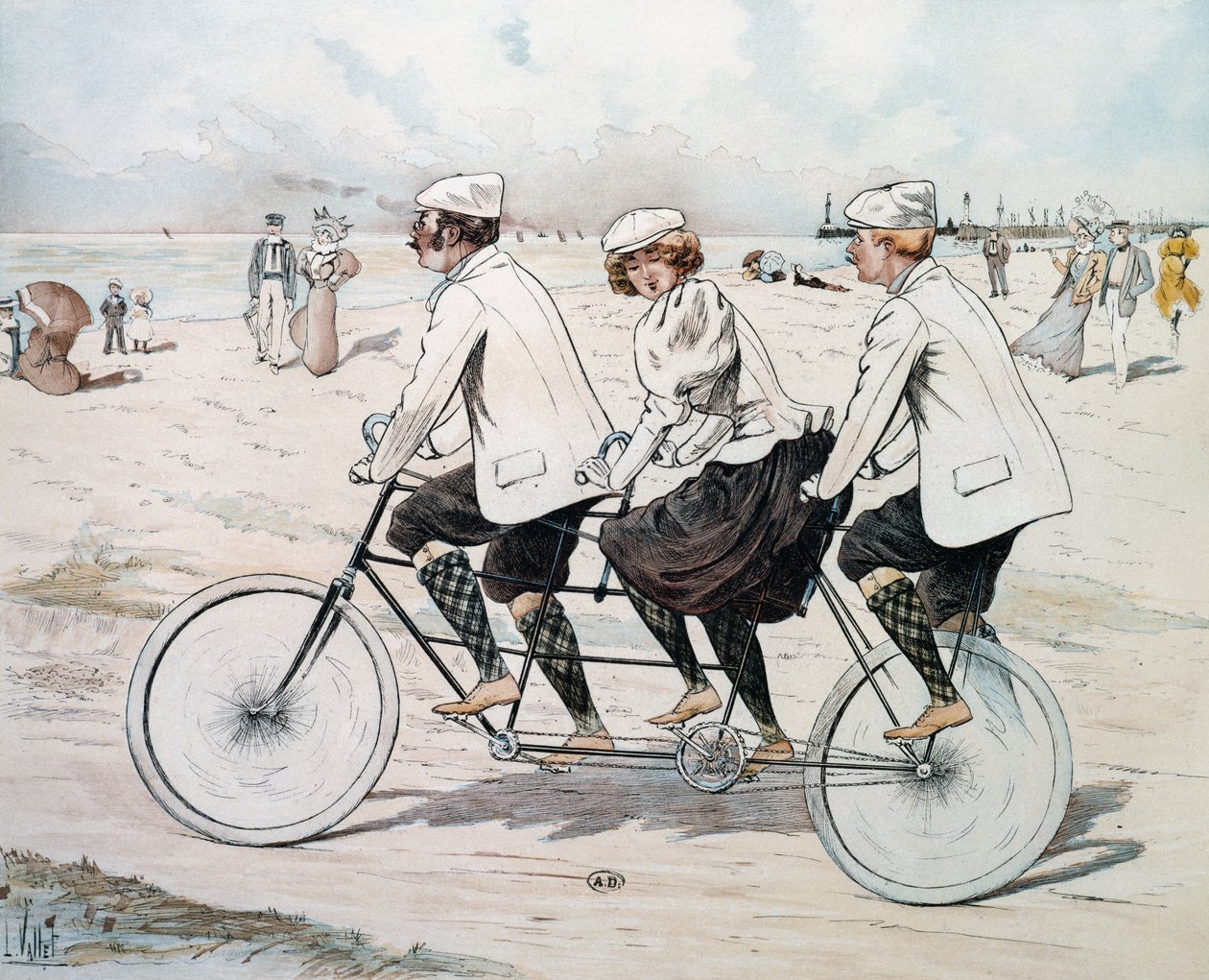 Driezits tandem aan de waterkant door Louis Vallet