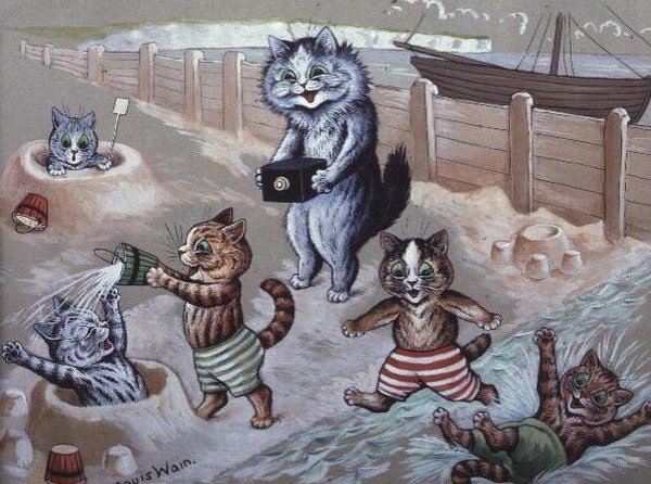 Katten die in de Zee Baden door Louis Wain