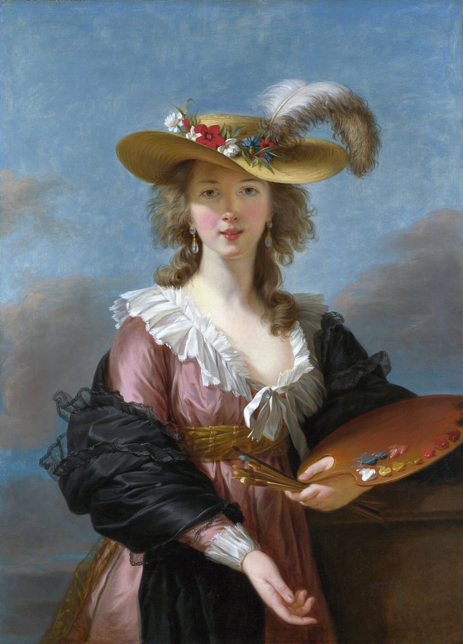 Zelfportret met een strohoed door Elisabeth Louise Vigee Lebrun