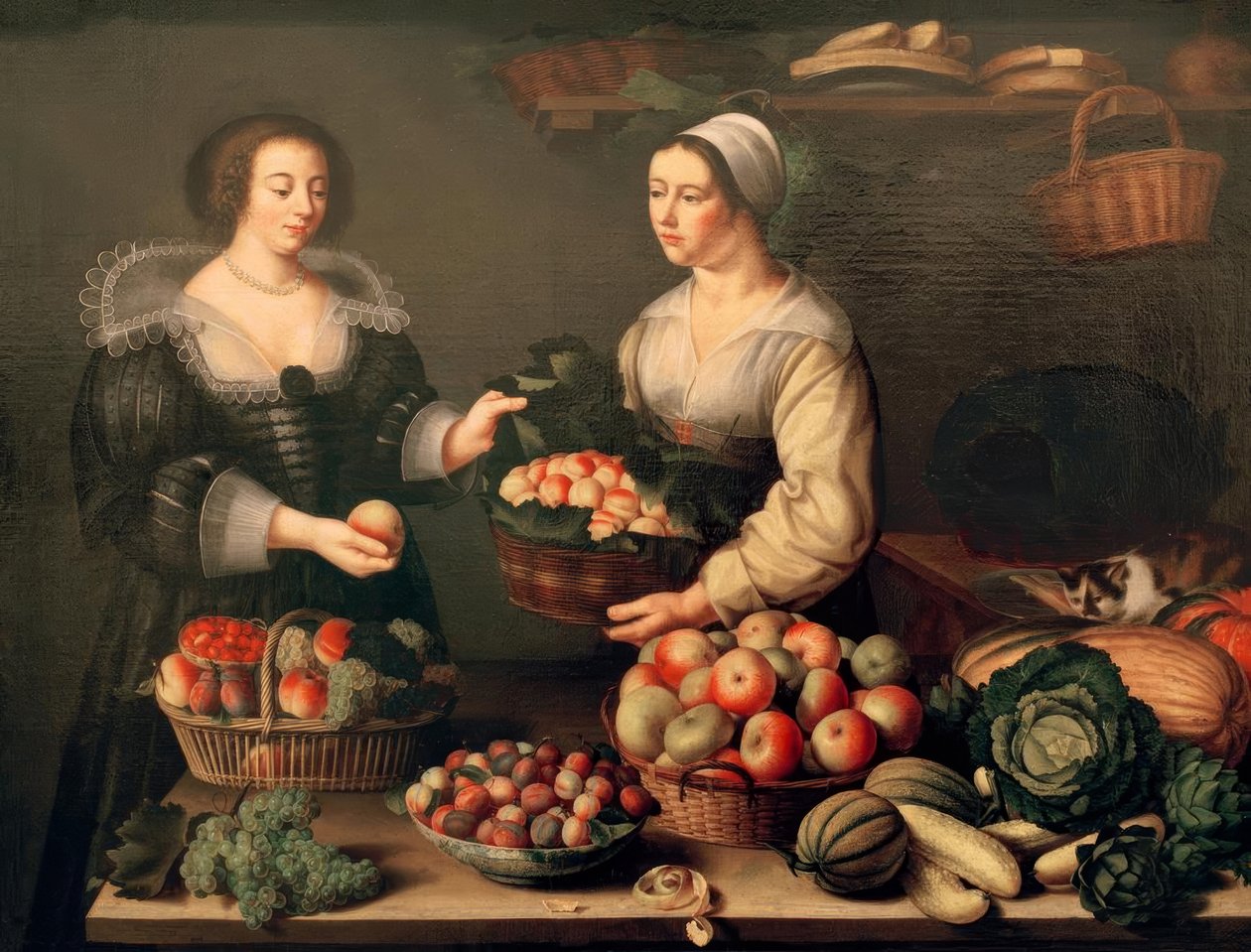 De fruit- en groenteverkoopster door Louise Moillon