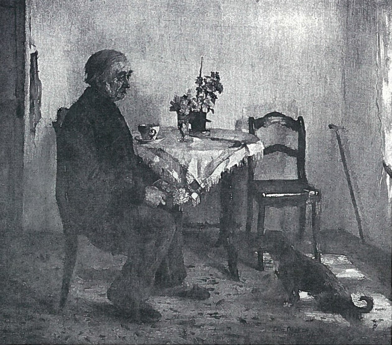Oude man in kamer door Lovis Corinth