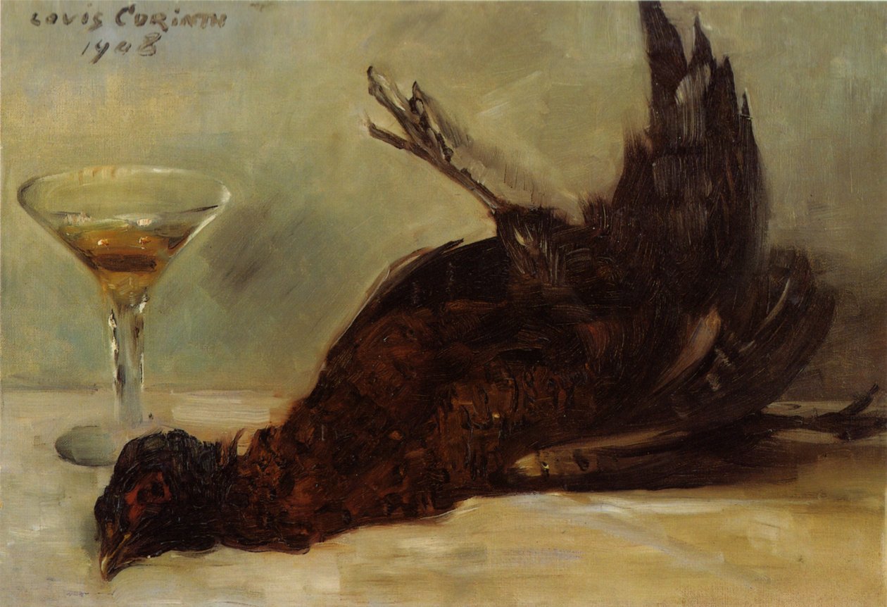 Stilleven met fazant en wijnglas door Lovis Corinth