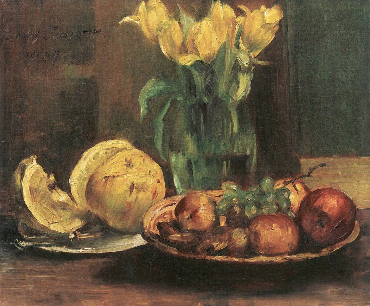 Stilleven met Gele Tulpen, Appels en Grapefruit door Lovis Corinth