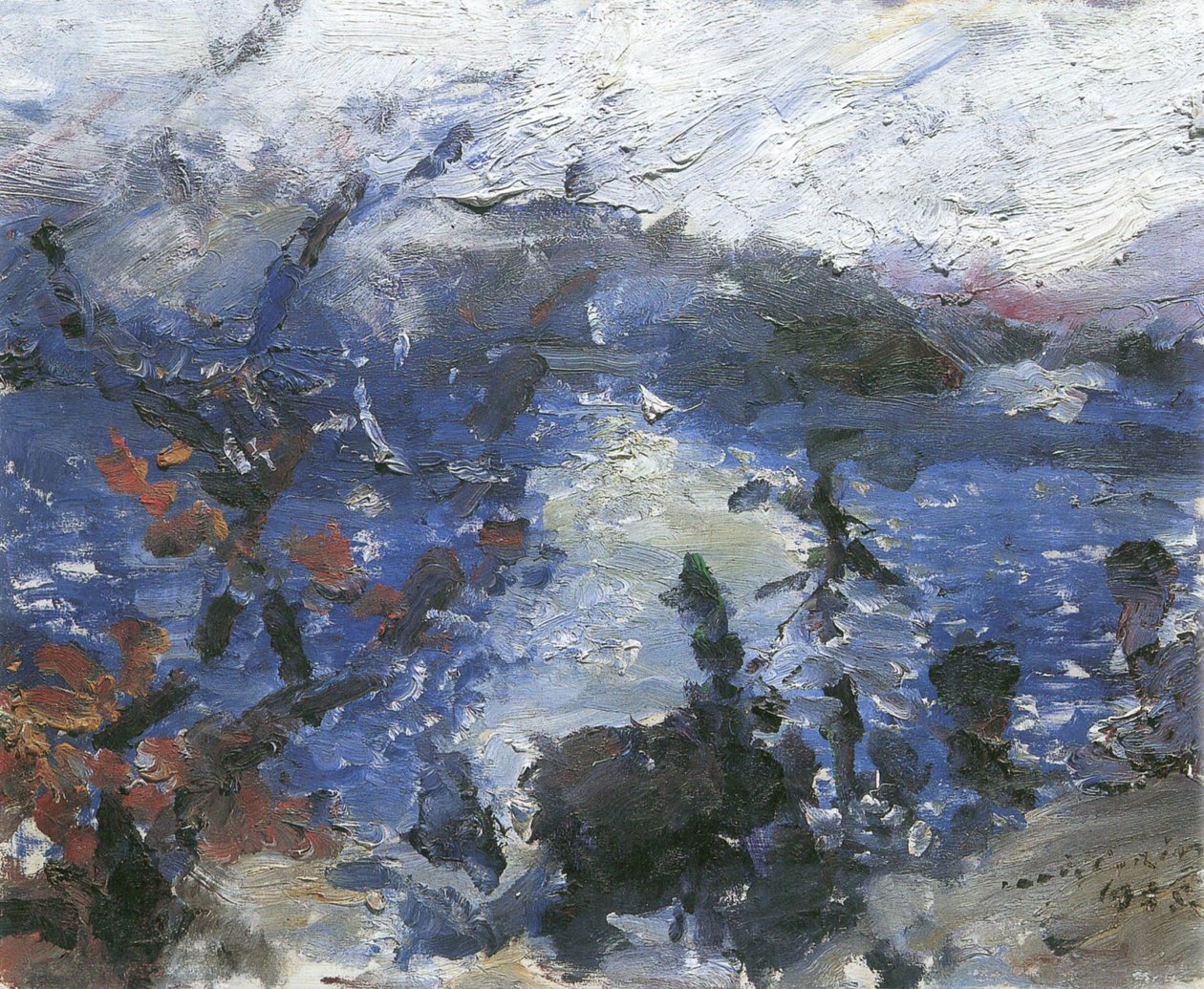Walchensee, bergen in wolken door Lovis Corinth