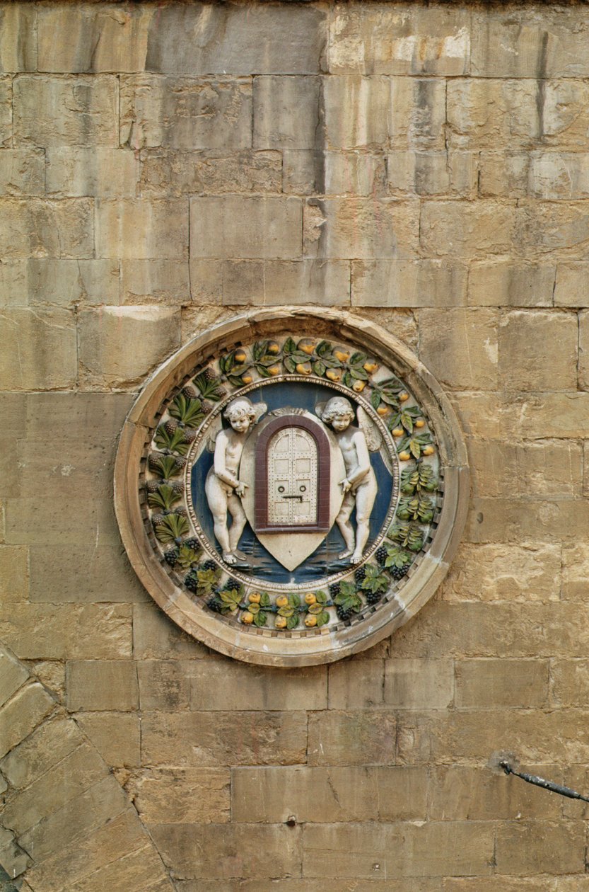 Stemma van het zijdenweversgilde door Luca Della Robbia