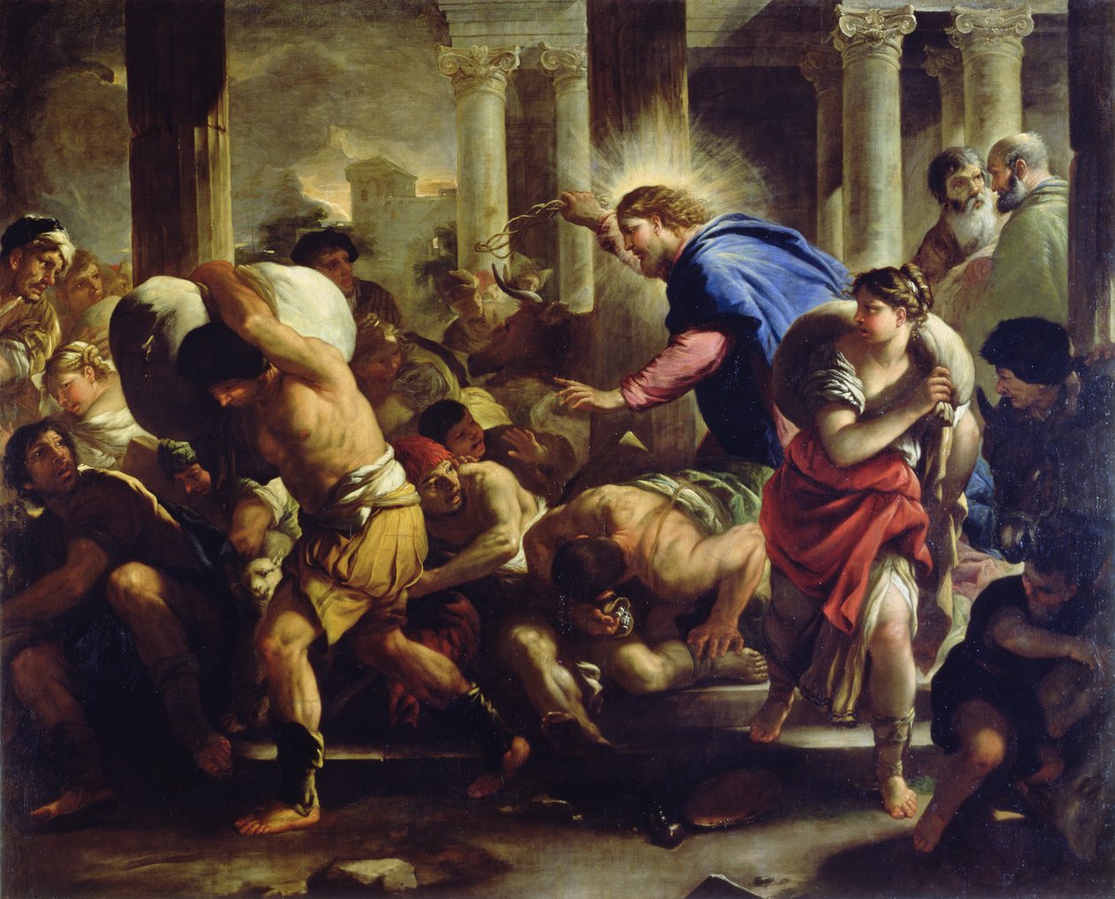 Christus verdrijft de kooplieden uit de tempel door Luca Giordano