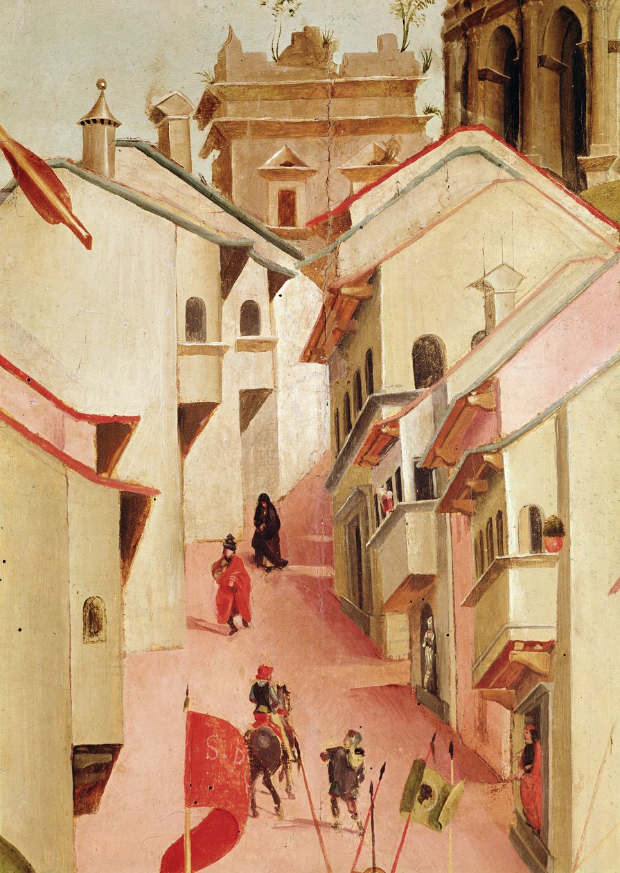 Het martelaarschap van St. Sebastian, detail van de stad (detail) door Luca Signorelli