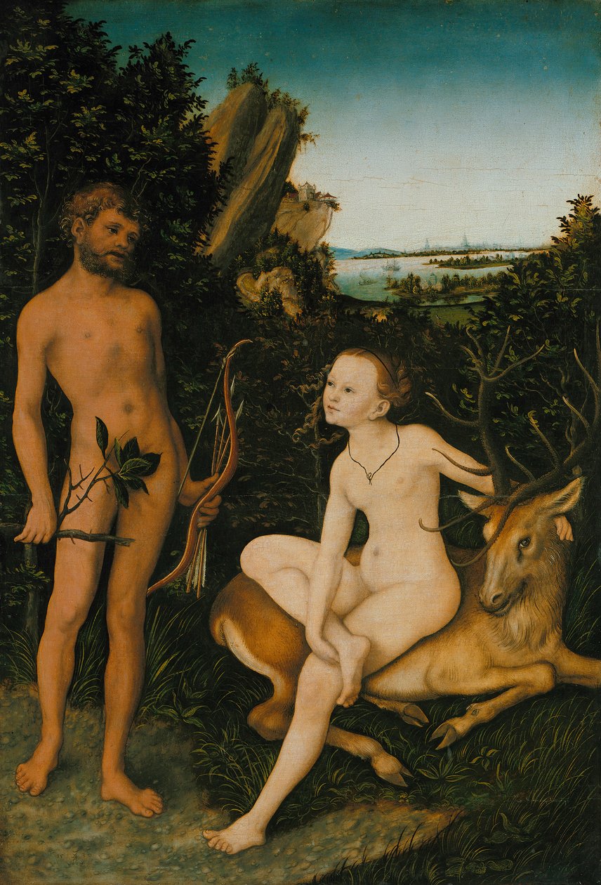 Apoll en Diana in een Bosrijk Landschap door Lucas Cranach the Elder