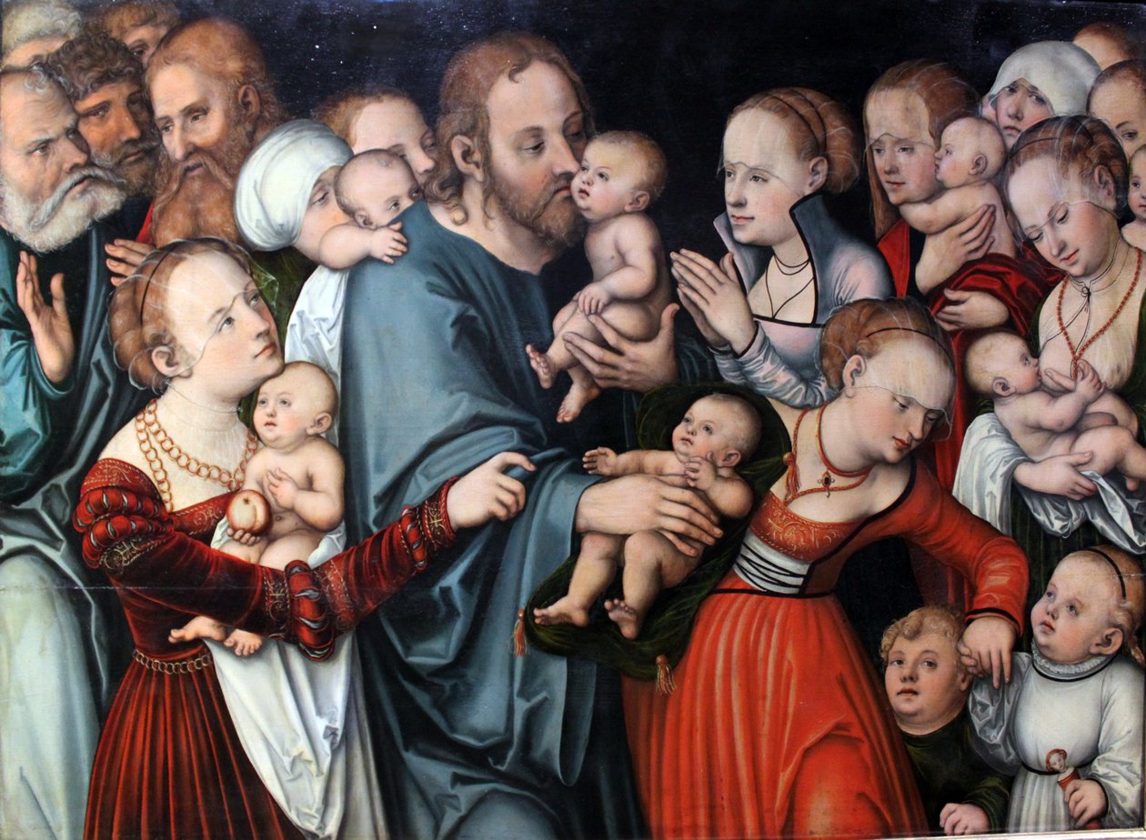 Christus zegent de kinderen door Lucas Cranach the Elder